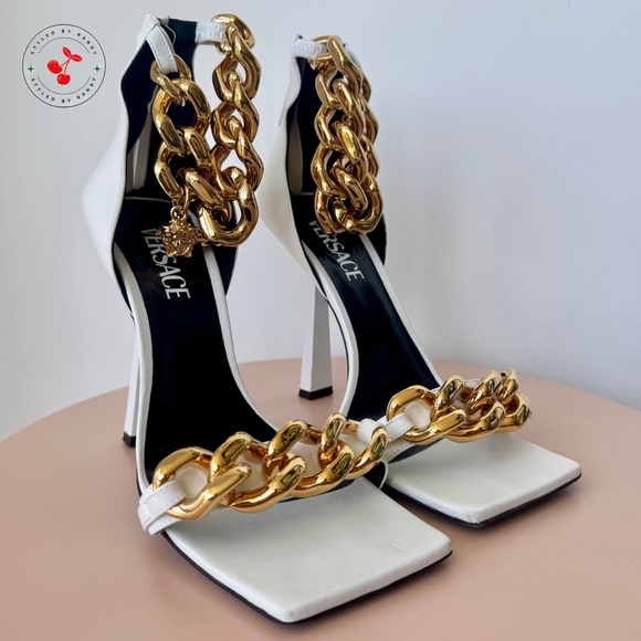 Versace Leather Heels with Gold Chain Accents in White - Picture 1 of 8